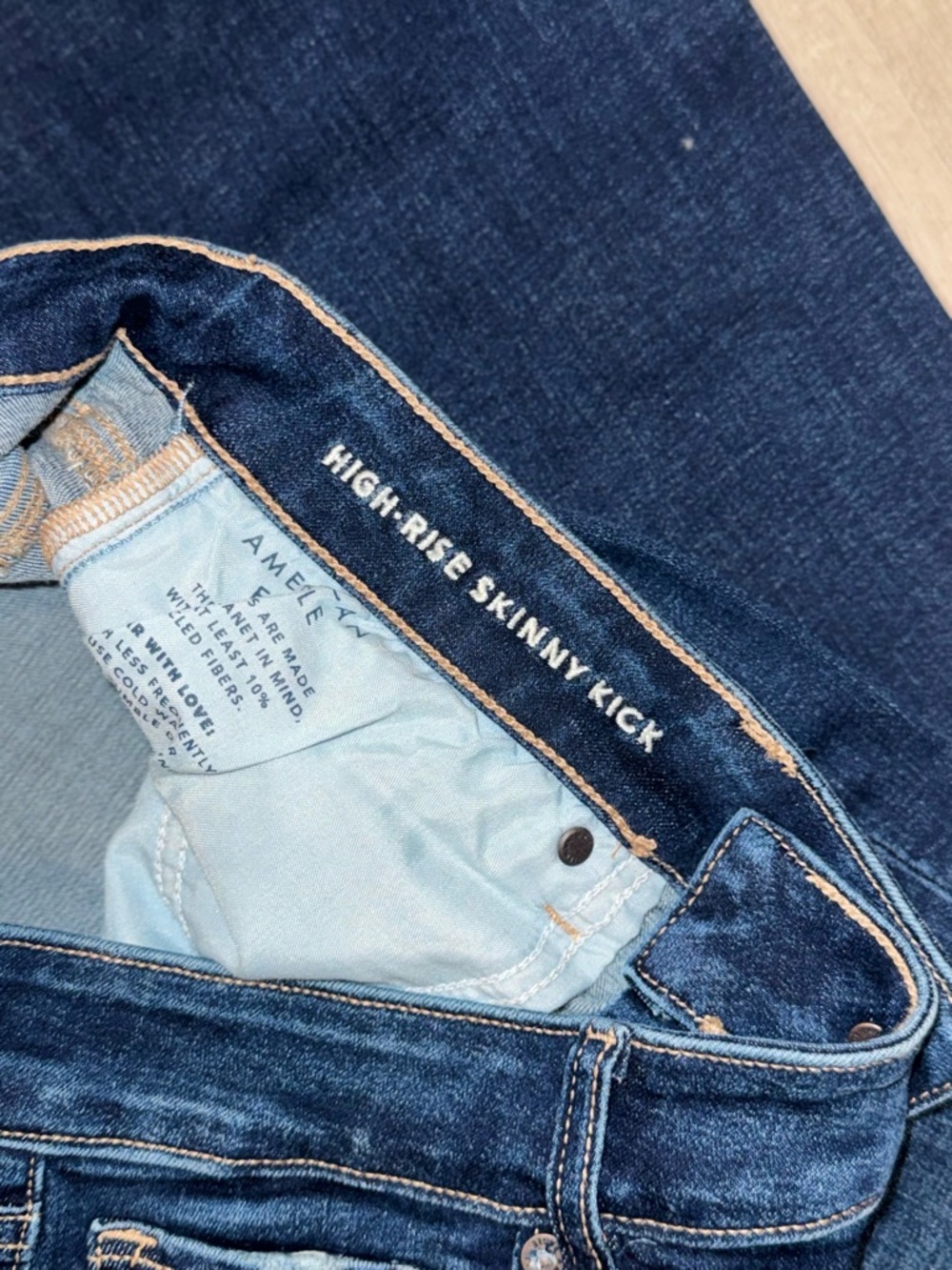 American Eagle High Rise Skinny Kick Jeans Size 10 XLong Dark Shadow Stretch - Picture 9 of 14